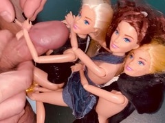 Tiny dick ejaculating on Barbie dolls