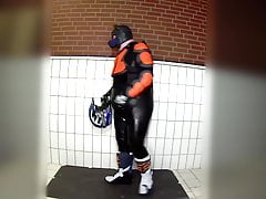 RubberBikerPup with new FOX Comp R boots and protective gear