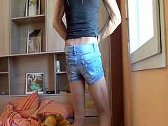 jeans brief & high-heeled shoes