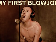 Autistic Benny's 1st Blowjob! Loud, sloppy, moaning deepthroat on my dildo
