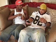Homies meet up for a satisfying couch quickie
