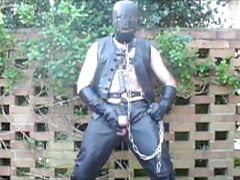 Leather Master outdoor cum in hood and chains