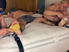 Tied up Austin can't stop laughing as Matt tickles him