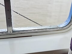 Winter work trip make me hormy, big cumshot all over the window