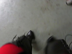 strutting in leather lace up and rear zipper thigh boots