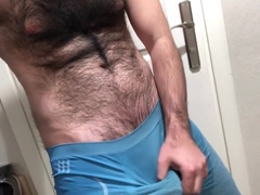 Very Hairy Man Jerking Off Through Lycra Spandex Tights