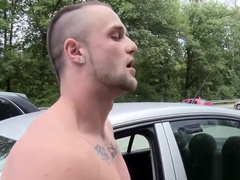 Hunk stands in doggy fashion and feels dick in taut arsehole