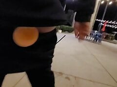 Risky public outdoor anal dildo