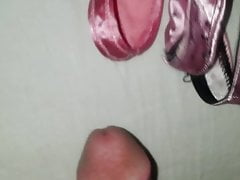 Stroking with some sexy satin thongs