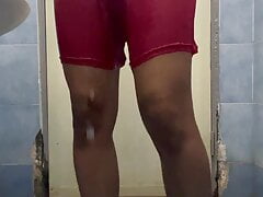 Shower in red transparent short