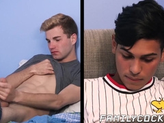 Young twink barebacked passionately in step family threesome