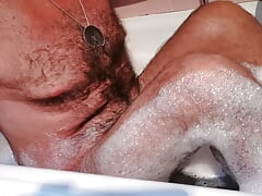 I wash in the tub with foam