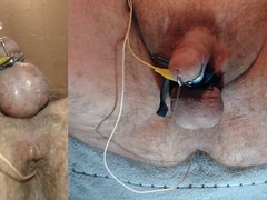 Electric stimulation session with overflowing pre-cum and vigorous anal play