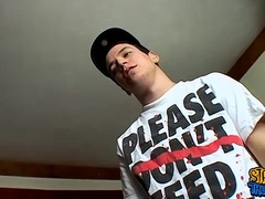 Straight guy slips out of his boxers exposing his huge cock