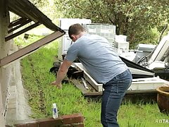 Piledriving his ass while standing