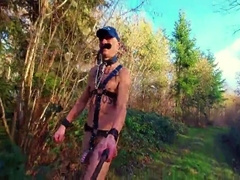 Uncut, Unmasked Male Gay Slave Exposed Hiking Outdoor In Harness, Penis Cage Bdsm 6 Min