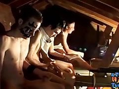 Straight guys have fun masturbating in the attic