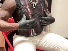 Black Bodybuilder Smoking, Posing, Muscle Flexing &.Cumming