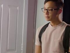 IR Asian twink rimmed and barebacked by Black security stud