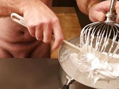Cicci77 masturbates Pedro to produce the missing sperm and then prepares the batch of "all sperm 45" meringues for his fans