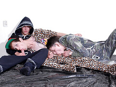 Skinny boys mix naughty anal moments in a pyjamas threesome