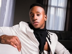 Muscular black guy Liam Cyber cums hard