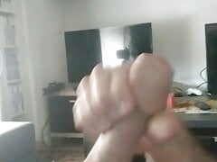 Stroking hard big head cock