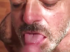 Hairy daddy eat cum