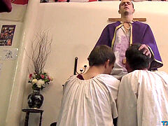 naughty twinks have weird anal three way with a priest