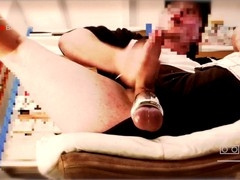 Pervy solo male worshiperofmen gets off with some intense ball stretching and cumbot fun