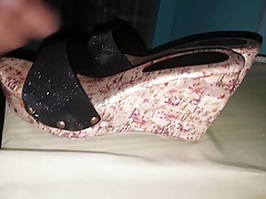 Cum on wife's wedges