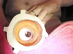 Watch me spurt my cum into my fleshlight from the other end