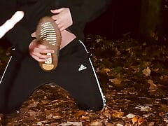 Gay motocross amateur cuming his yeezy sneakers outside