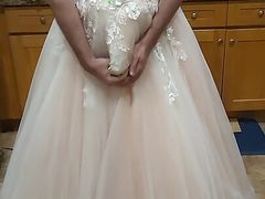 Showing off and cumming in popular prom queen's ball gown