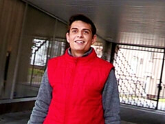 Hairy booty brunette dude riding cock in POV