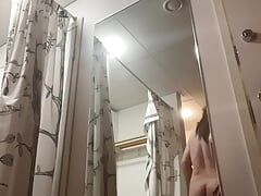 Stripping, showering and playing with dildo