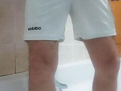Pissing in me Amsterdam footie jersey and white adidas shorts