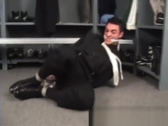 Hot Italian stud hogtied and cleave gagged.