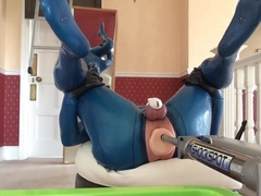 pvcsissy in chastity anal fucking machine