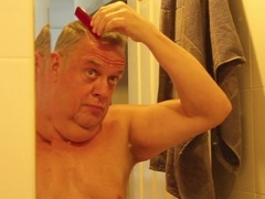 Morning hygiene rituals with male genital grooming for a kinky European dad