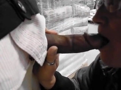 Old salesman blowing black cock in a hardware store 4