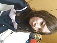 A man&#039;s step daughter masturbates with a full-body tights under her uniform
