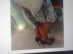 Cumshot on co-workers suede high heels