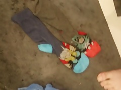 Guy jizzes on superhero socks