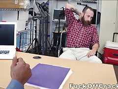 Bearded straight dude takes cash for interracial ass fuck