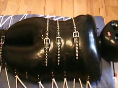 Restrained in the inflatable rubbersuit