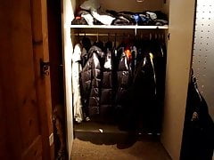 selfspanking in down jacket
