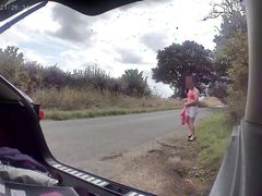 Cross dress in red knickers and bra changing as cars drive past