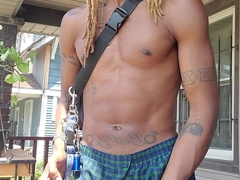 Tending to dis BIG BLACK COCK while trending to my plants and busting my thick fountain