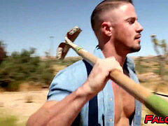 handsome studs are going for deep naked bashing outside